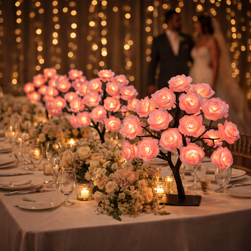 24 LED Rose Tree Lights USB Plug Table Lamp Fairy Flower Night Light