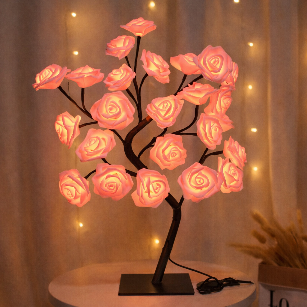 24 LED Rose Tree Lights USB Plug Table Lamp Fairy Flower Night Light