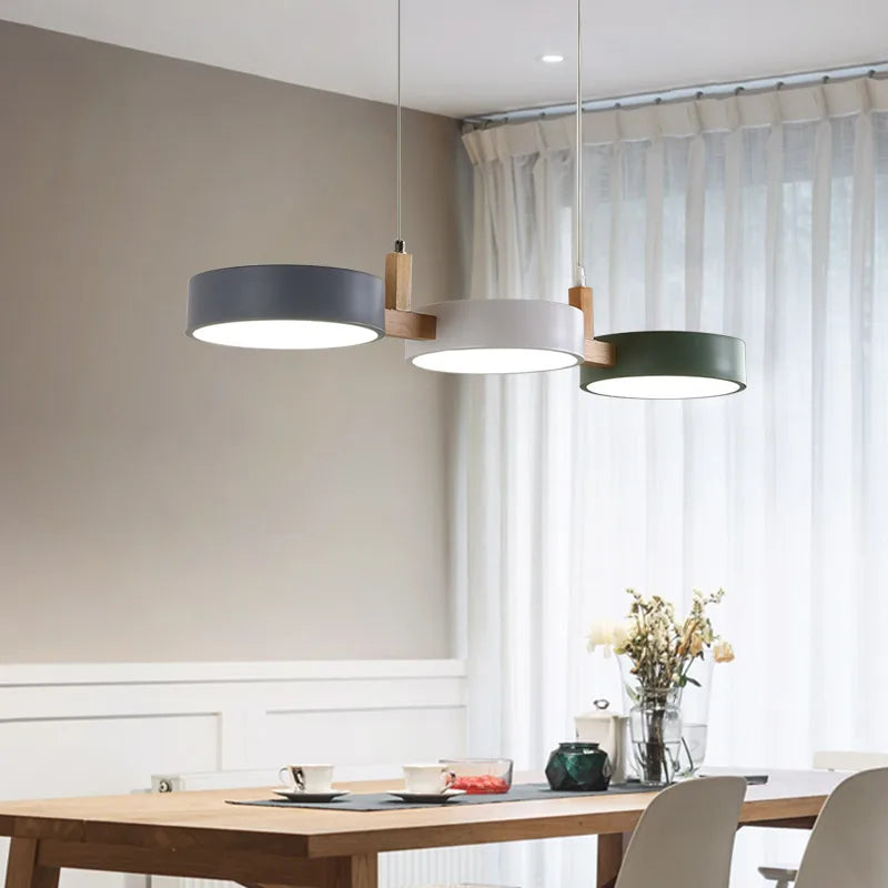 Nordic LED Chandelier Modern Simple Wood & Metal Pendant Lights