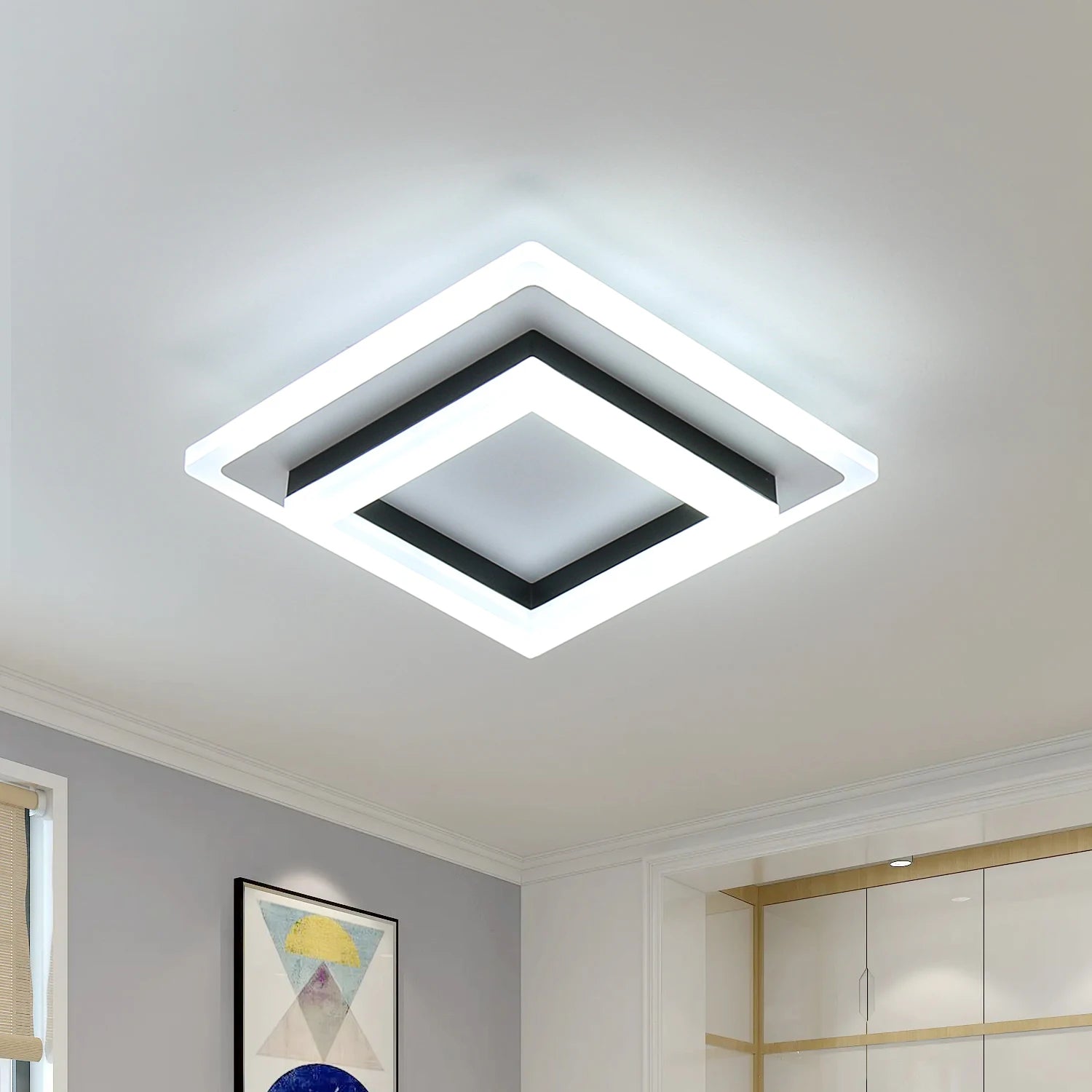 Modern LED Ceiling Light, Square Ceiling Lamp 30W, Acrylic Ceiling Light for Bathroom, Hallway, Bedroom, Cool White Light 6500K