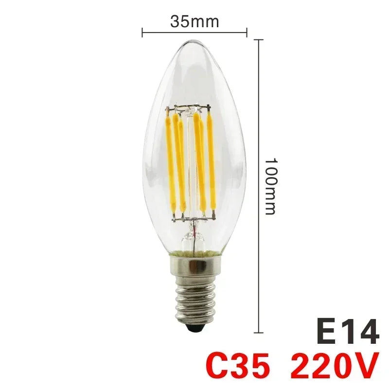 LED Retro Edison Bulb E14 E27 AC 220V 2W 4W 6W 8W Vintage Glass Lamp C35 G45 A60 ST64 G80 G95 G125 Led Filament Light Home Decor