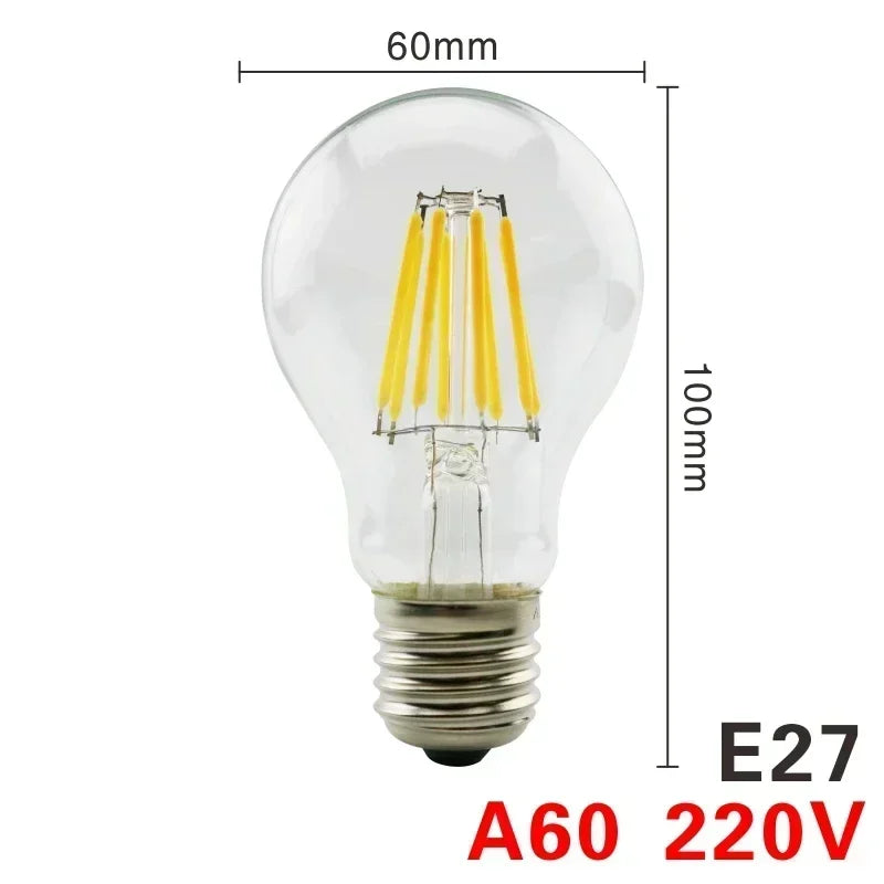 LED Retro Edison Bulb E14 E27 AC 220V 2W 4W 6W 8W Vintage Glass Lamp C35 G45 A60 ST64 G80 G95 G125 Led Filament Light Home Decor