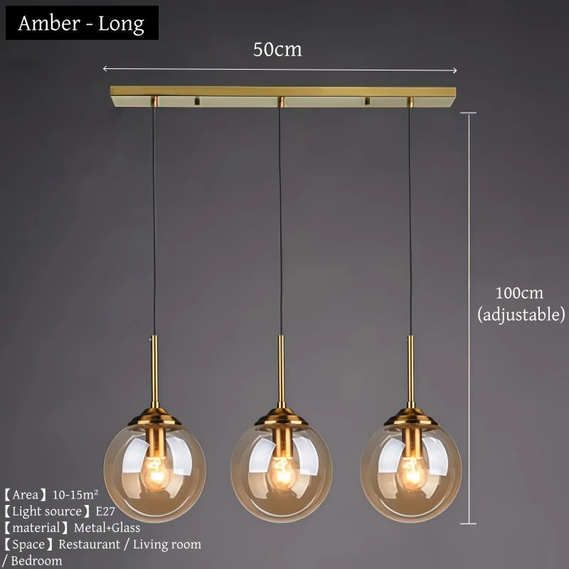 Modern Luxury Metal Chandelier Nordic Creative LED Glass Pendant Lamp Living Room Dining Room Bedside Simple Small Hanging Lamp