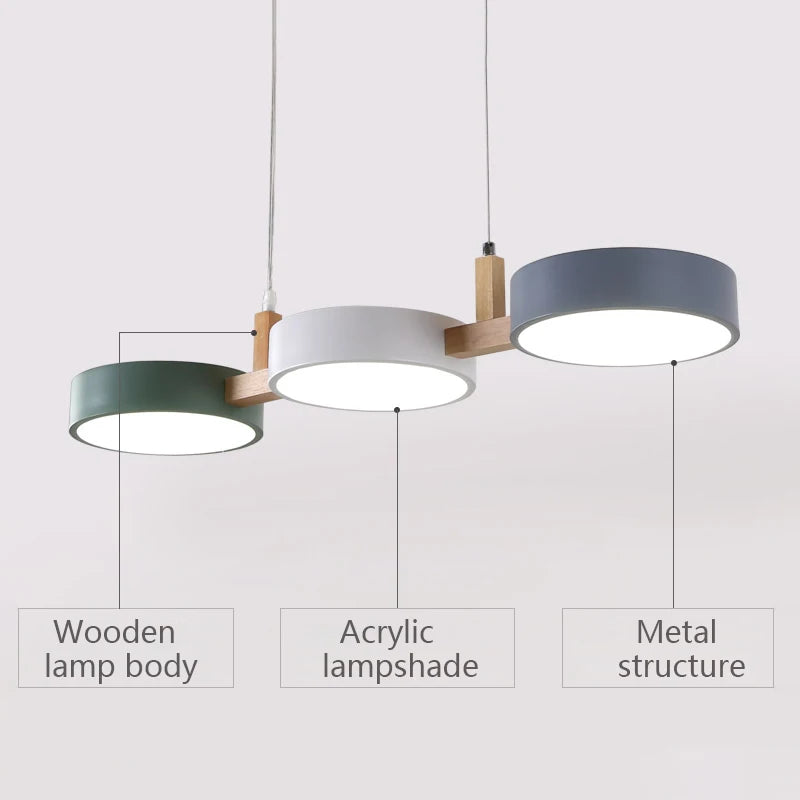 Nordic LED Chandelier Modern Simple Wood & Metal Pendant Lights
