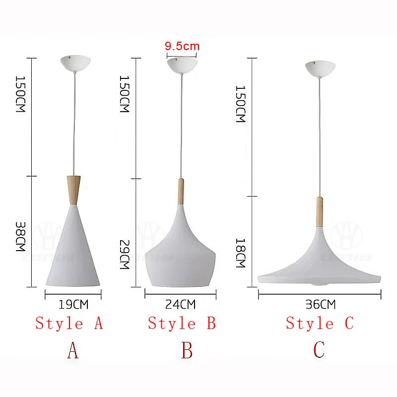 Nordic modern Aluminium Lampshade with Wood , living room dining table bedside decorative lighting Fixtures