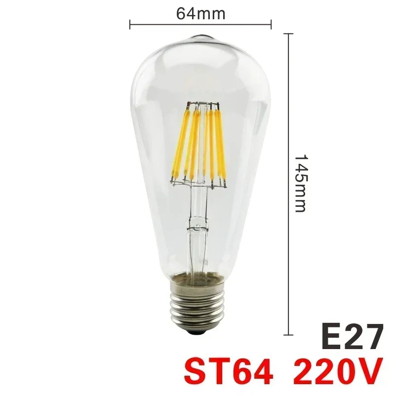 LED Retro Edison Bulb E14 E27 AC 220V 2W 4W 6W 8W Vintage Glass Lamp C35 G45 A60 ST64 G80 G95 G125 Led Filament Light Home Decor