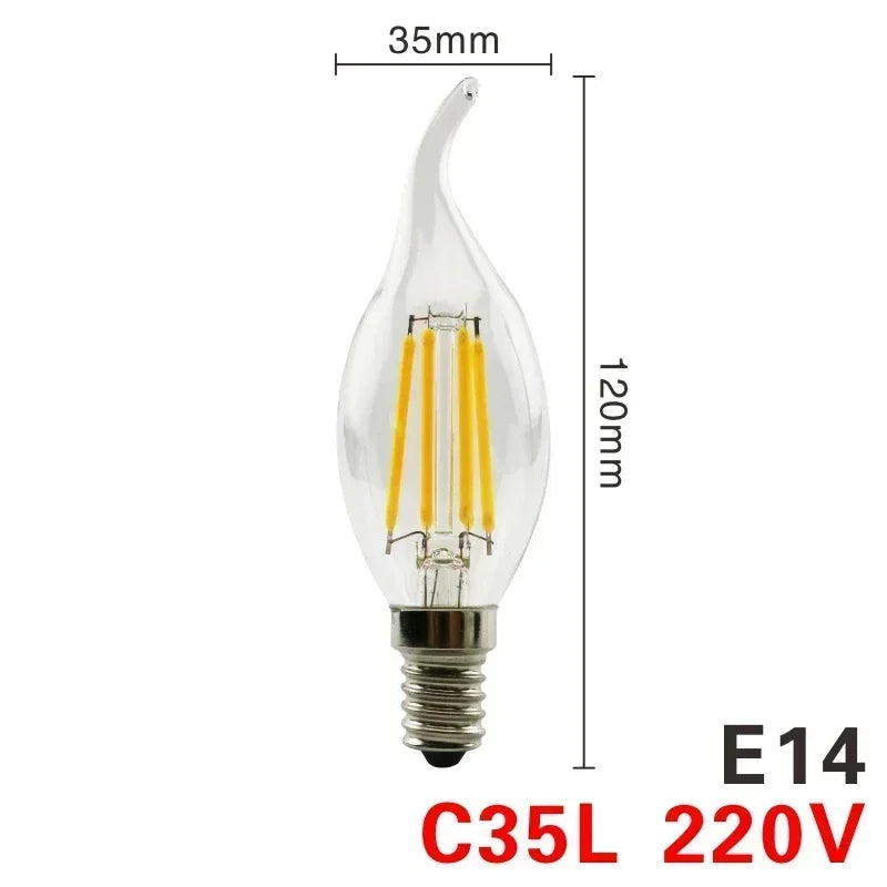 LED Retro Edison Bulb E14 E27 AC 220V 2W 4W 6W 8W Vintage Glass Lamp C35 G45 A60 ST64 G80 G95 G125 Led Filament Light Home Decor