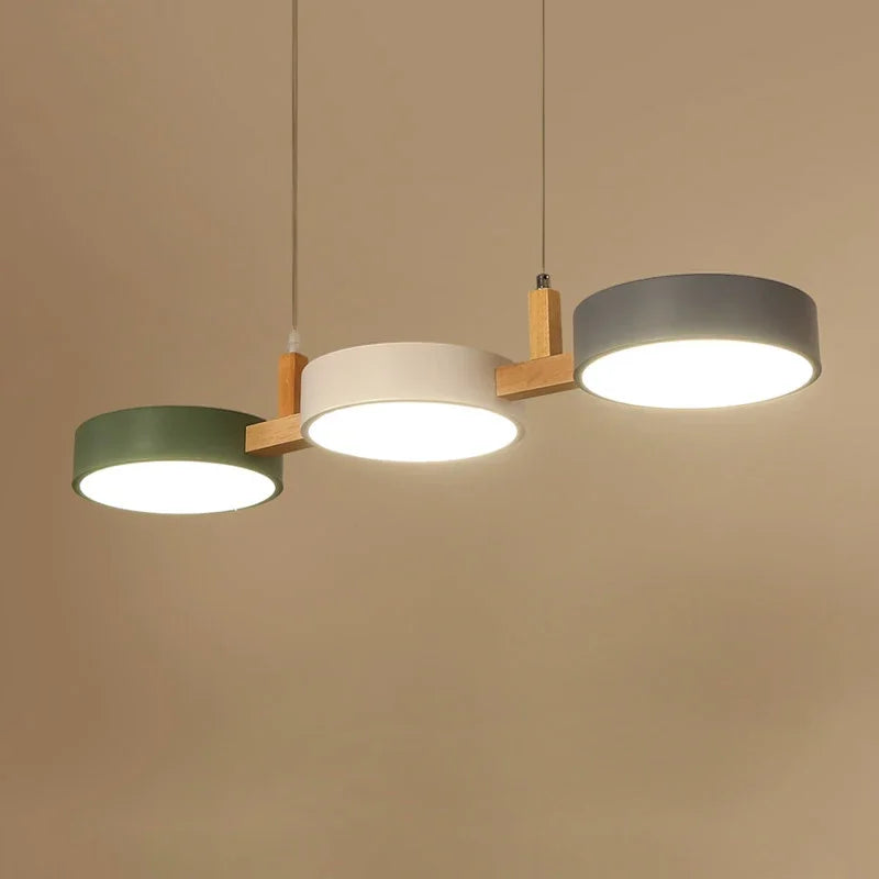 Nordic LED Chandelier Modern Simple Wood & Metal Pendant Lights