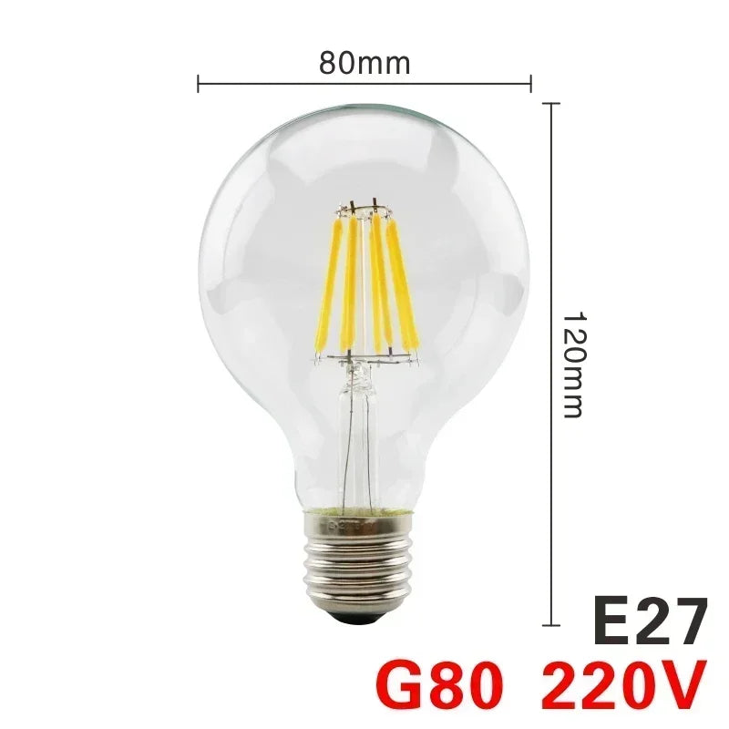 LED Retro Edison Bulb E14 E27 AC 220V 2W 4W 6W 8W Vintage Glass Lamp C35 G45 A60 ST64 G80 G95 G125 Led Filament Light Home Decor