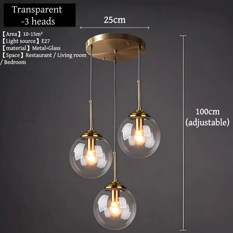 Modern Luxury Metal Chandelier Nordic Creative LED Glass Pendant Lamp Living Room Dining Room Bedside Simple Small Hanging Lamp