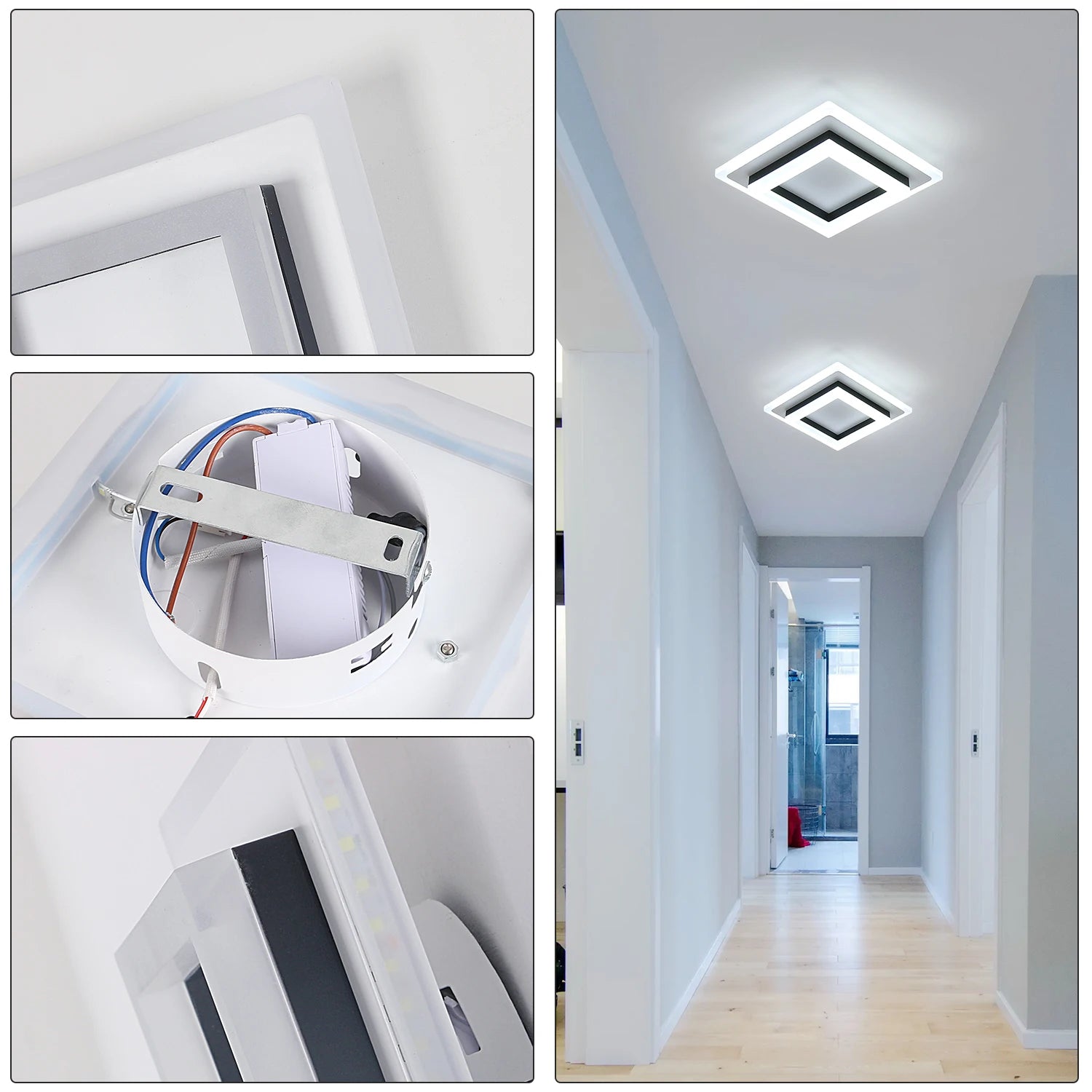Modern LED Ceiling Light, Square Ceiling Lamp 30W, Acrylic Ceiling Light for Bathroom, Hallway, Bedroom, Cool White Light 6500K