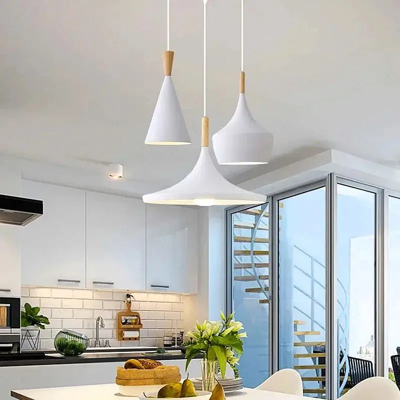 Nordic modern Aluminium Lampshade with Wood , living room dining table bedside decorative lighting Fixtures