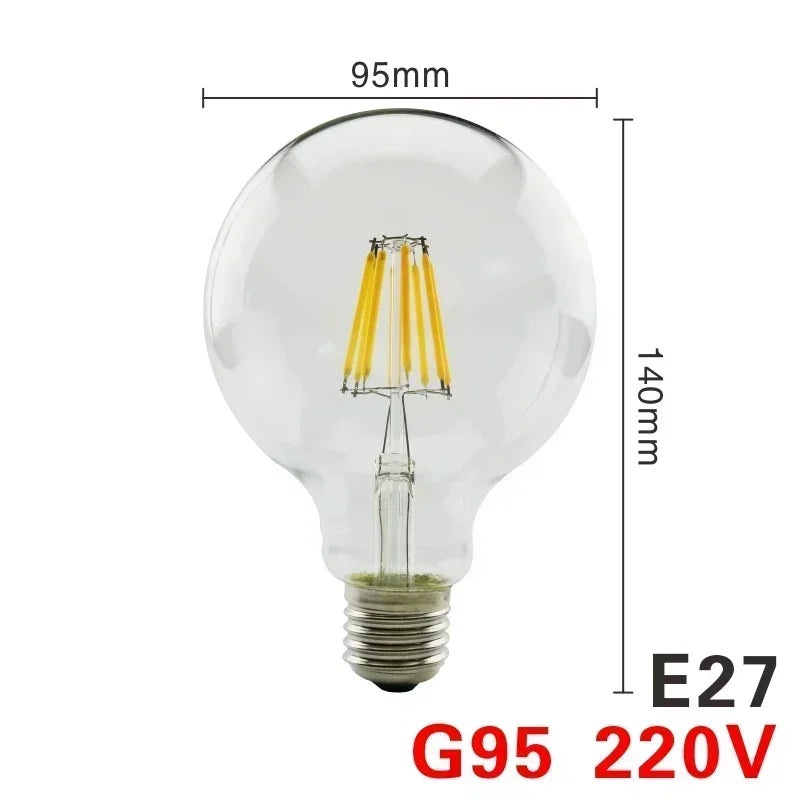LED Retro Edison Bulb E14 E27 AC 220V 2W 4W 6W 8W Vintage Glass Lamp C35 G45 A60 ST64 G80 G95 G125 Led Filament Light Home Decor