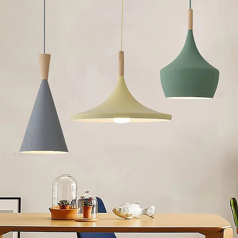 Nordic modern Aluminium Lampshade with Wood , living room dining table bedside decorative lighting Fixtures