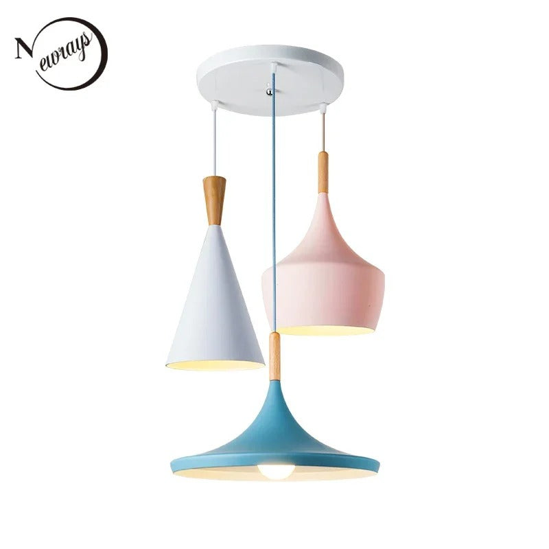 Nordic modern Aluminium Lampshade with Wood , living room dining table bedside decorative lighting Fixtures