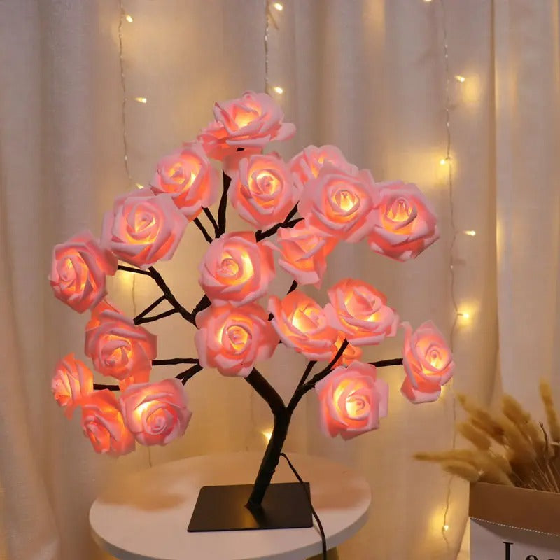 24 LED Rose Tree Lights USB Plug Table Lamp Fairy Flower Night Light