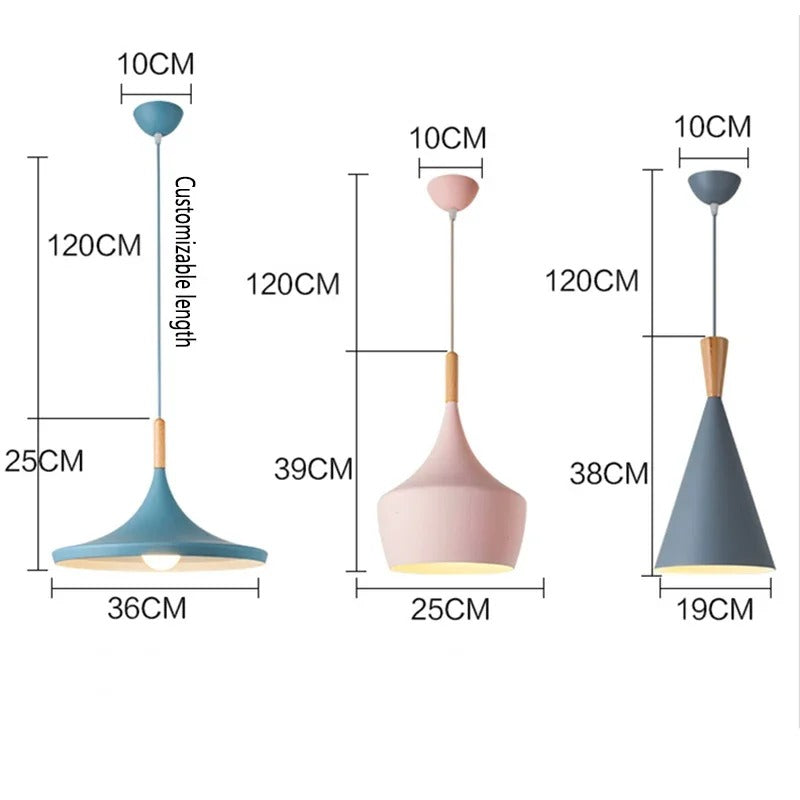 Nordic modern Aluminium Lampshade with Wood , living room dining table bedside decorative lighting Fixtures