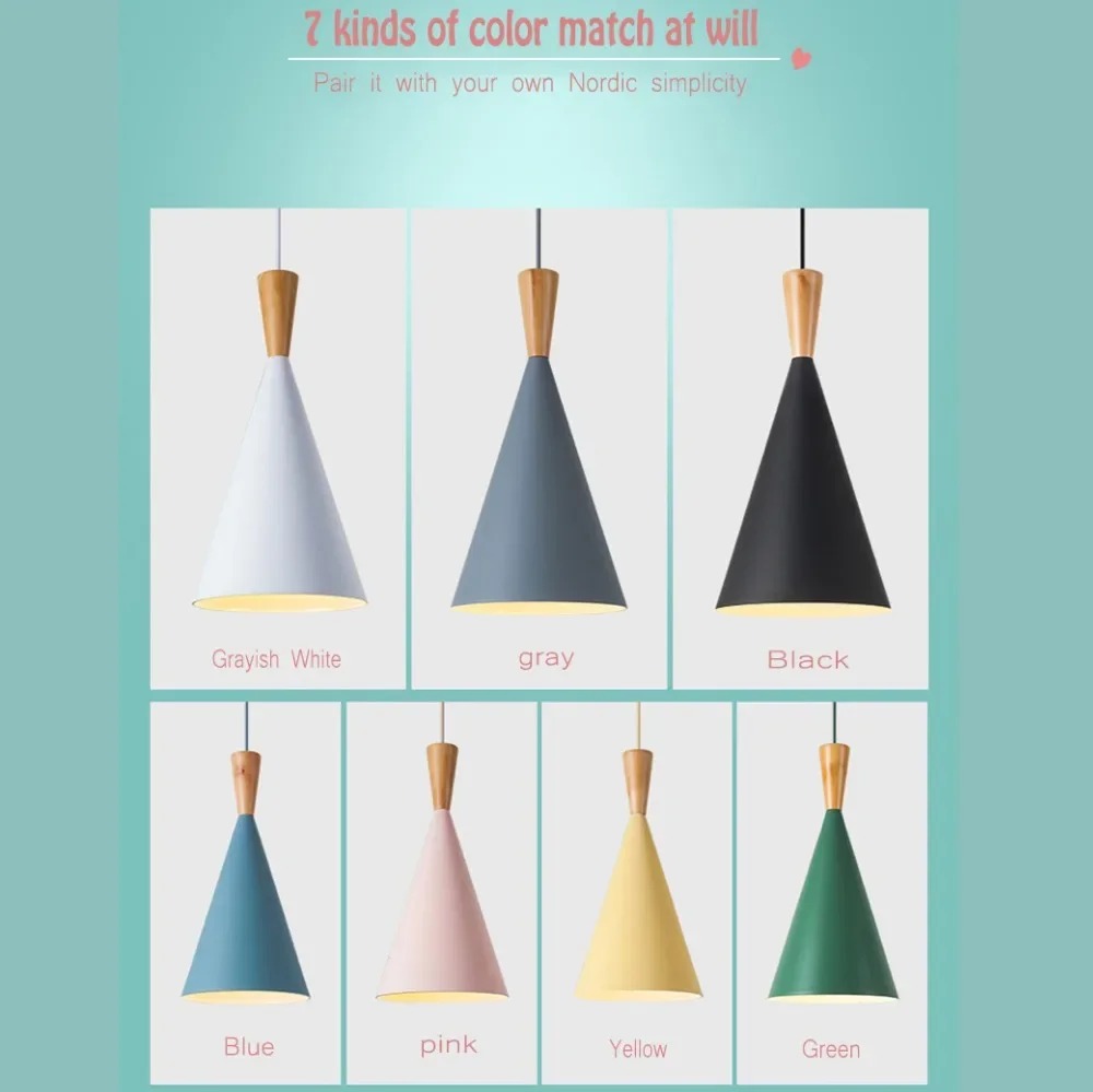 Nordic modern Aluminium Lampshade with Wood , living room dining table bedside decorative lighting Fixtures