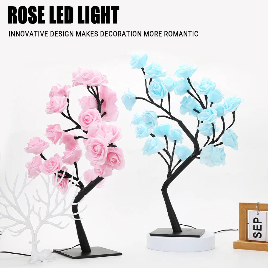 24 LED Rose Tree Lights USB Plug Table Lamp Fairy Flower Night Light