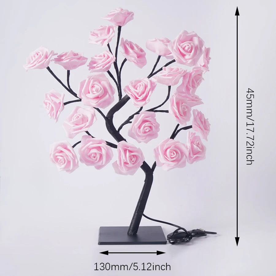 24 LED Rose Tree Lights USB Plug Table Lamp Fairy Flower Night Light